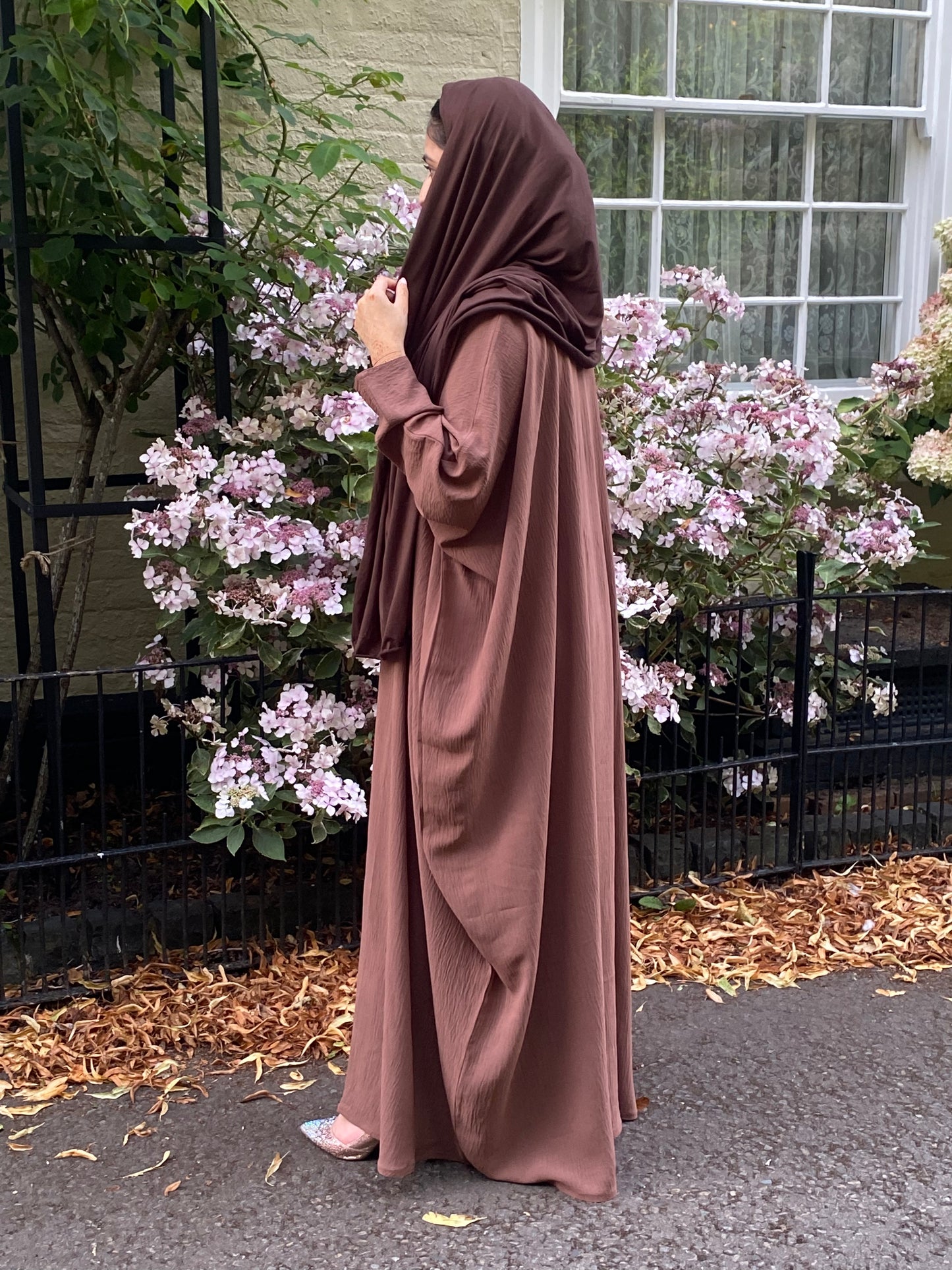 Crepe Butterfly Abaya Brown