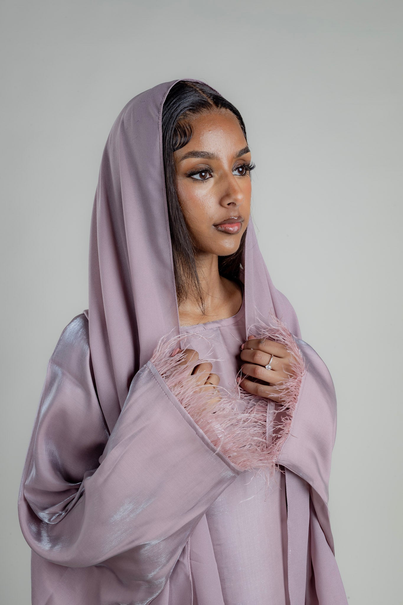 Shimmer Butterfly Abaya - Mauve Pink