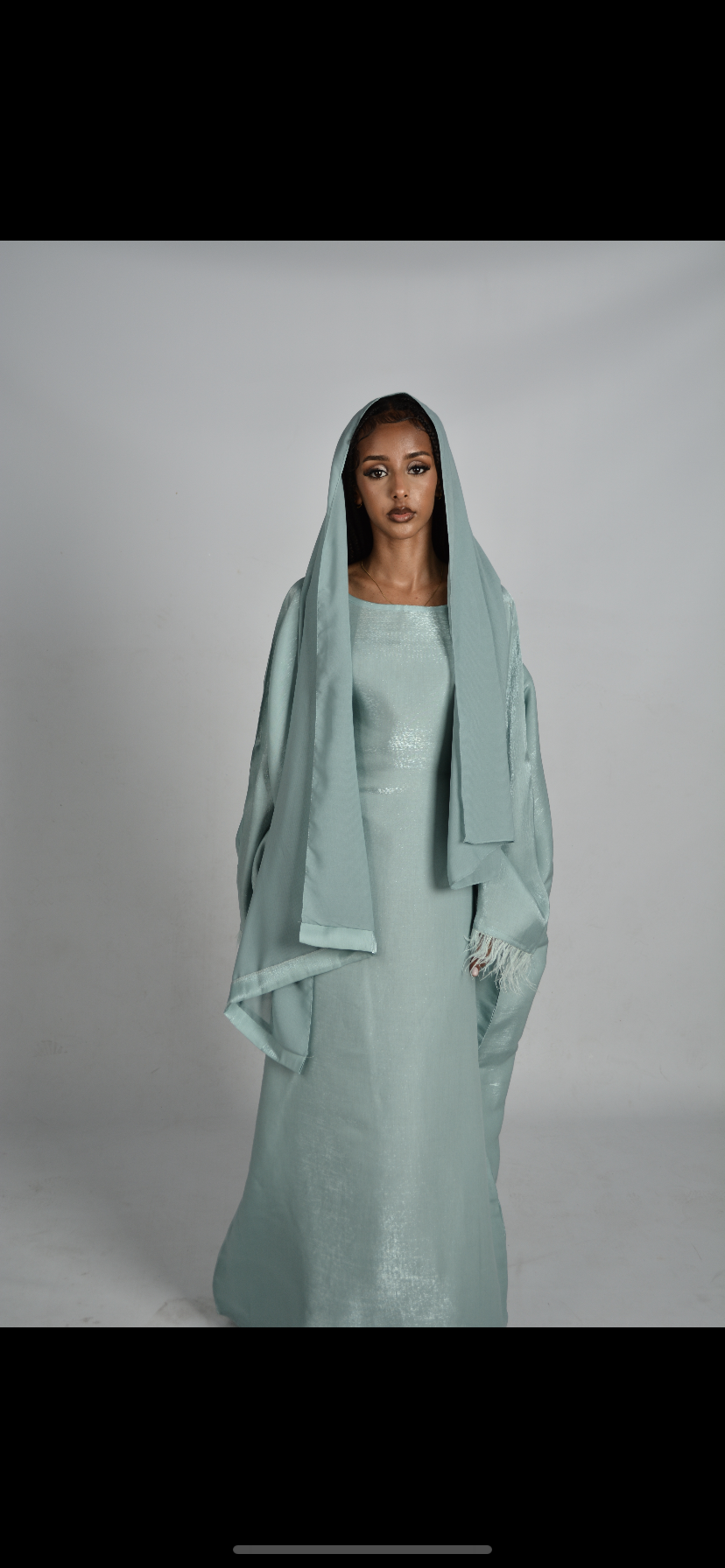 Light Blue Shimmer Butterfly Abaya with Hijab