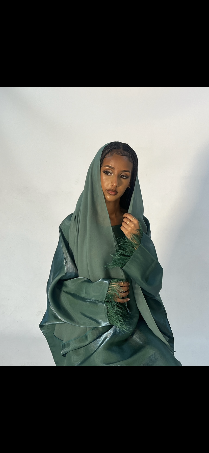 Shimmer Butterfly Abaya with Hijab - Jade