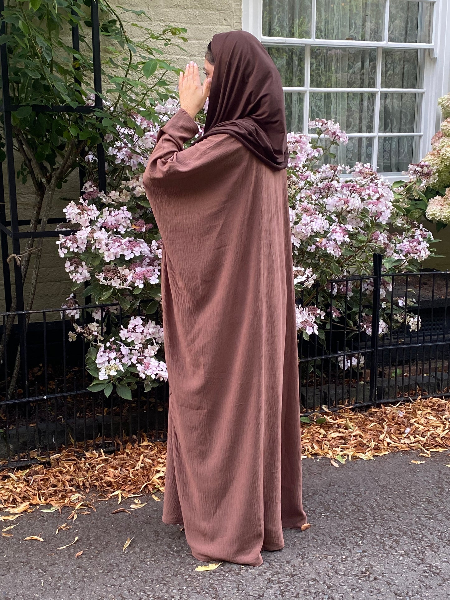 Crepe Butterfly Abaya Brown