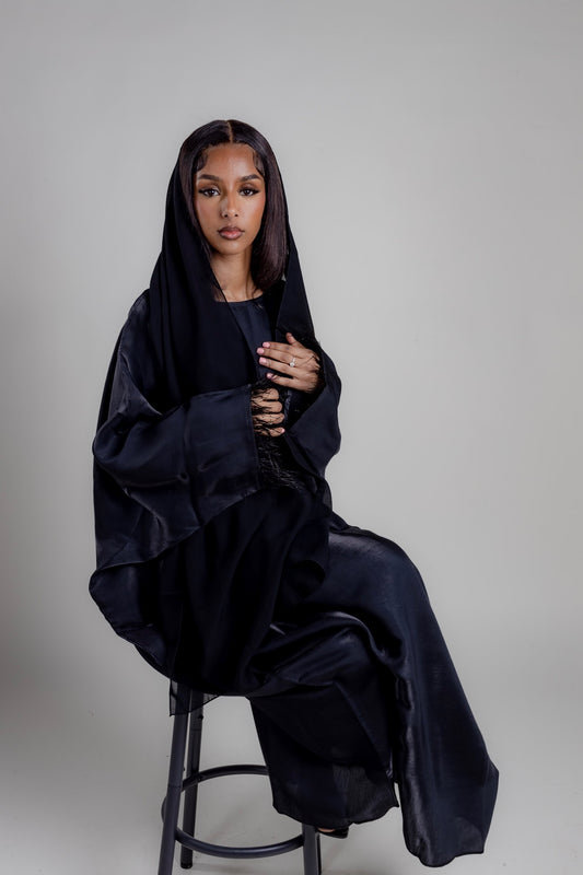 Midnight Black - Shimmer Edition Butterfly Abaya