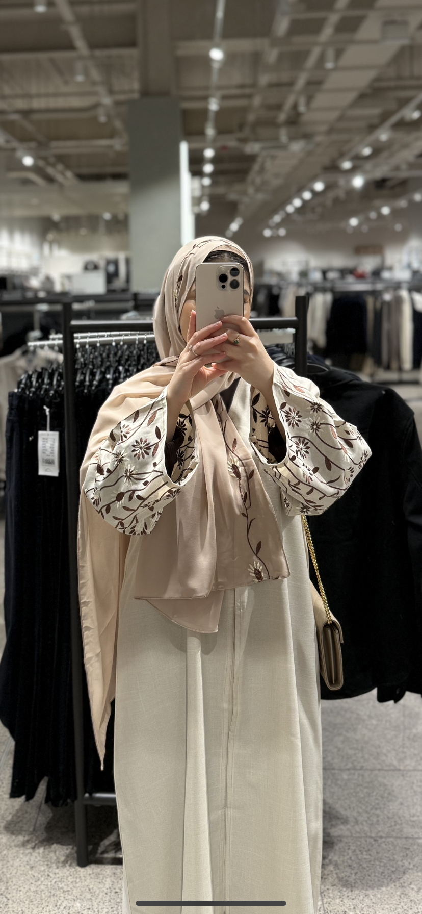 Elegant Brown Patterned Linen Abaya with Matching Hijab