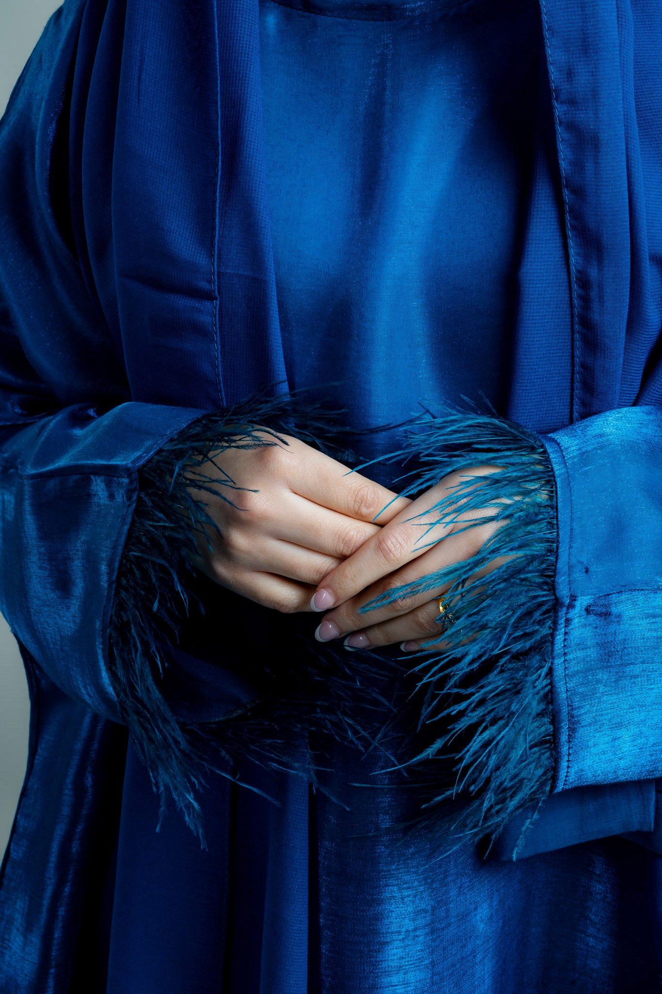 Blue Butterfly Abaya - Shimmer edition - matching feathers and Hijab