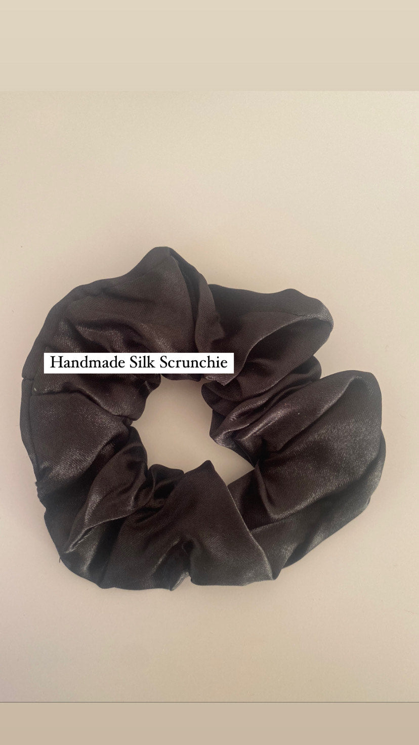 Black Handmade Silk Scrunchies