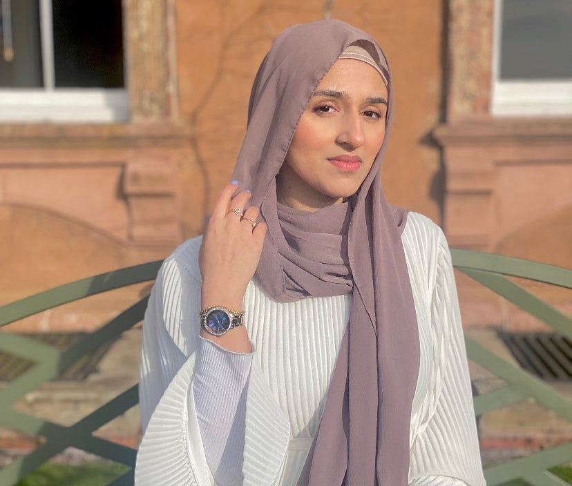 Semi Instant Hijab Nude Crinkle Chiffon Hijab with Satin Cap attached