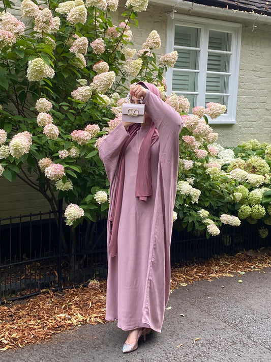 Crepe Butterfly Abaya Petal Pink