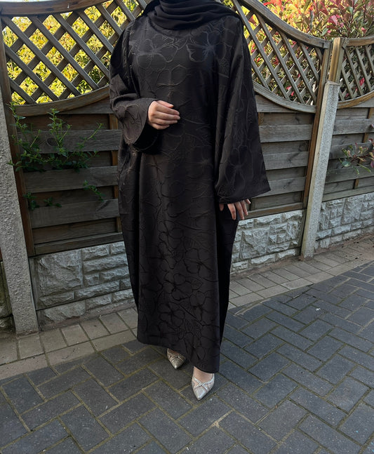 Floral Jacquard Abaya with matching Hijab - pre order