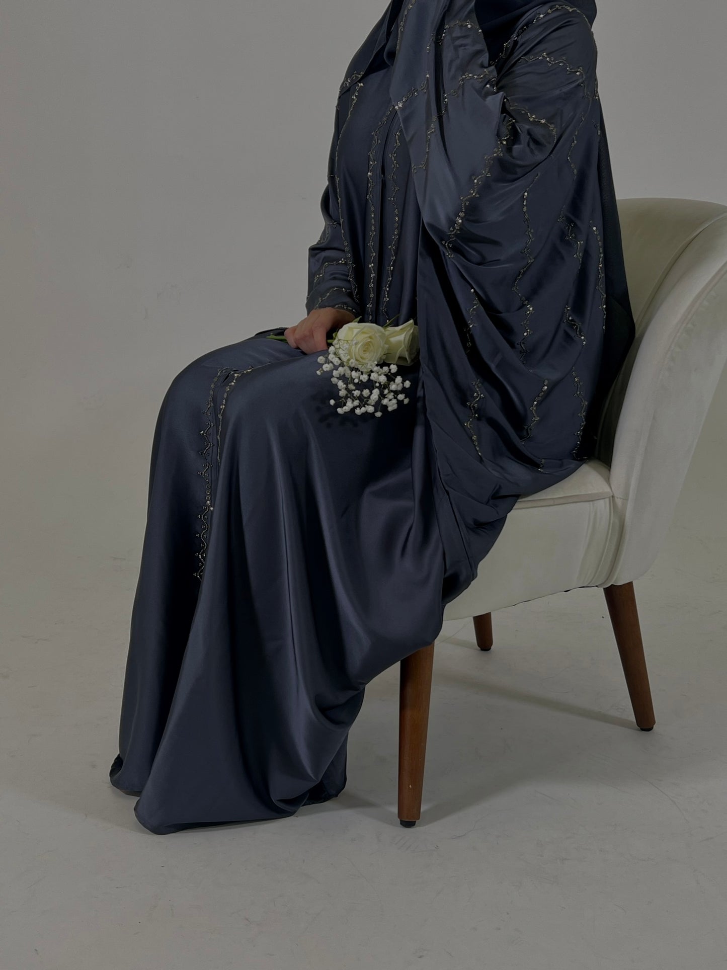 CLEARANCE Open Embellished Butterfly Abaya blue