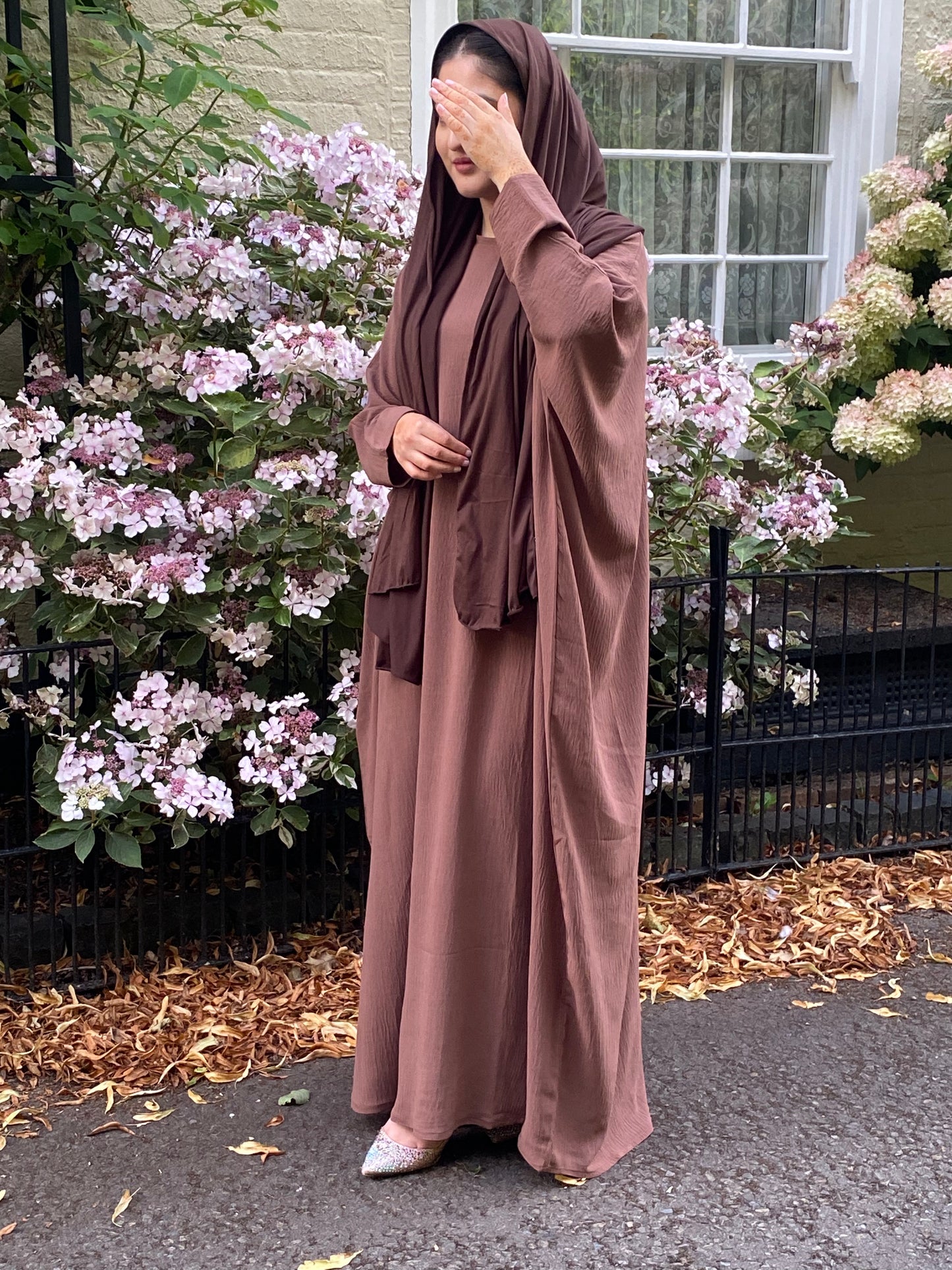 Crepe Butterfly Abaya Brown