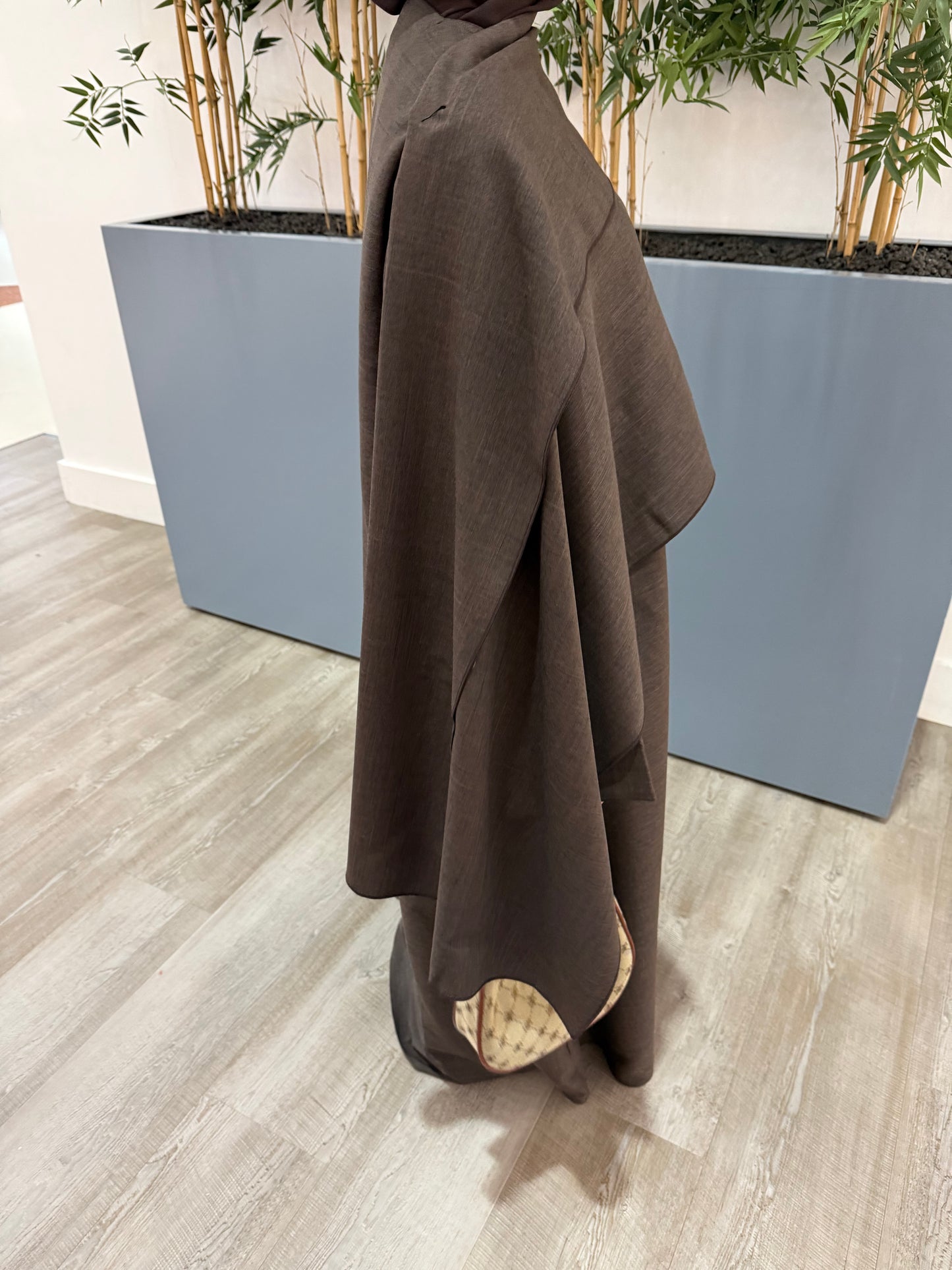 Brown Linen Abaya with shawl attached & Hijab