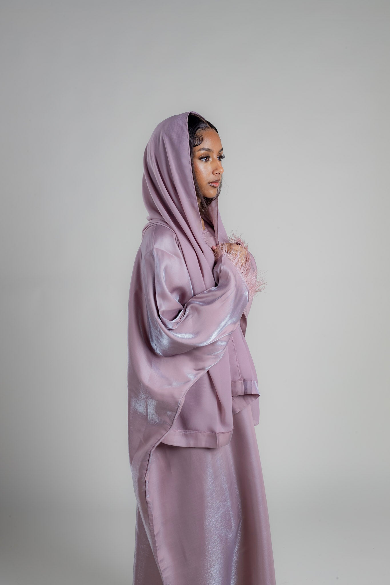 Mauve Pink - Butterfly Abaya - Shimmer edition with inner belt and hijab PRE ORDER (2 WEEKS)