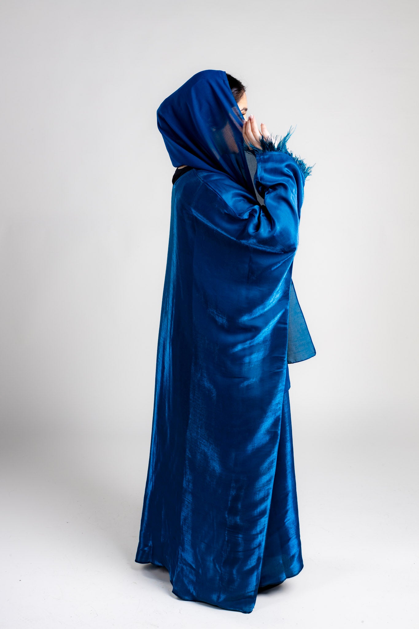 Blue Butterfly Abaya - Shimmer edition - matching feathers and Hijab