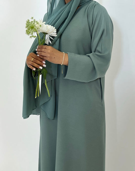 Closed Ripple Effect Abaya -  Teal