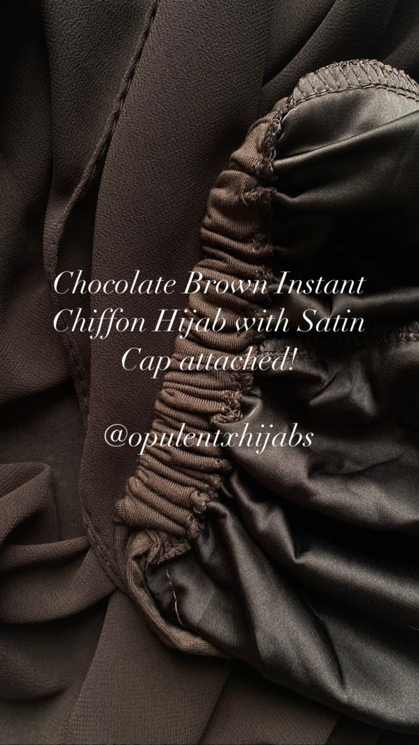 Chocolate Brown - Instant Chiffon Hijab with Satin Cap attached
